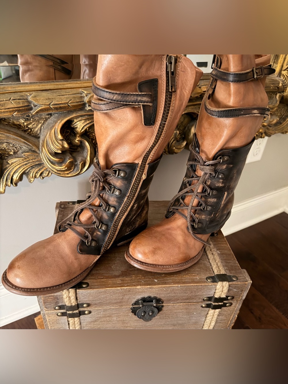 NWOT Freebird Ravi Two-Tone Brown Lace-Up Combat Boots - Picture 6 of 8